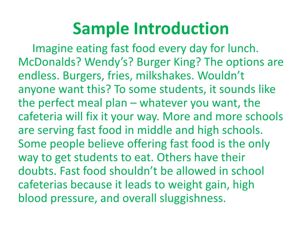 sample introduction imagine eating fast food
