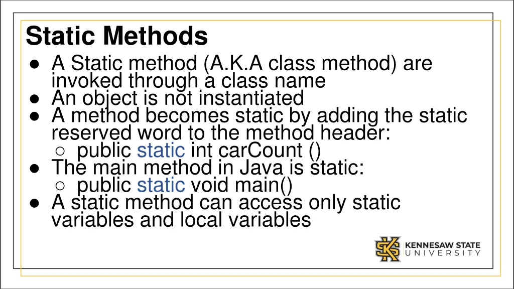 static methods a static method a k a class method