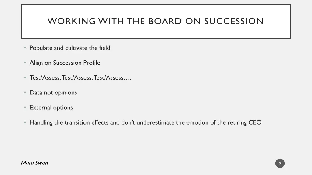 working with the board on succession 1