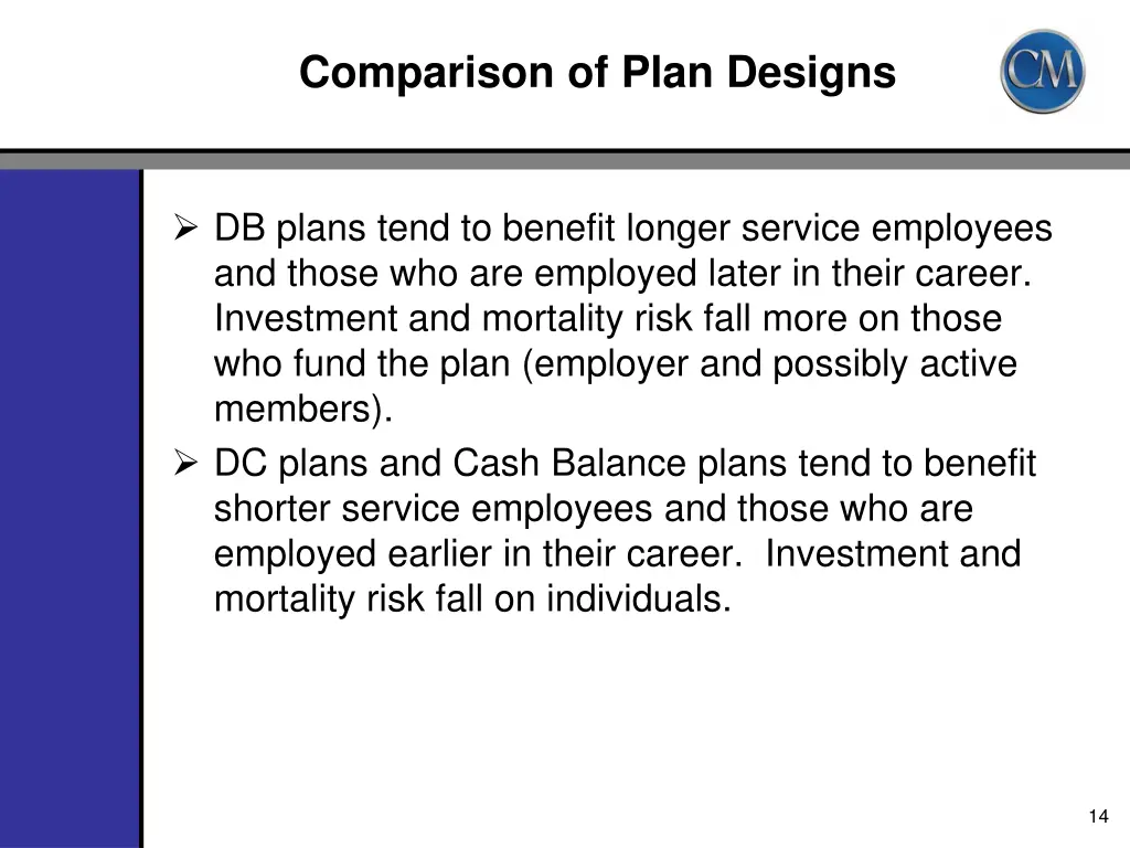 comparison of plan designs