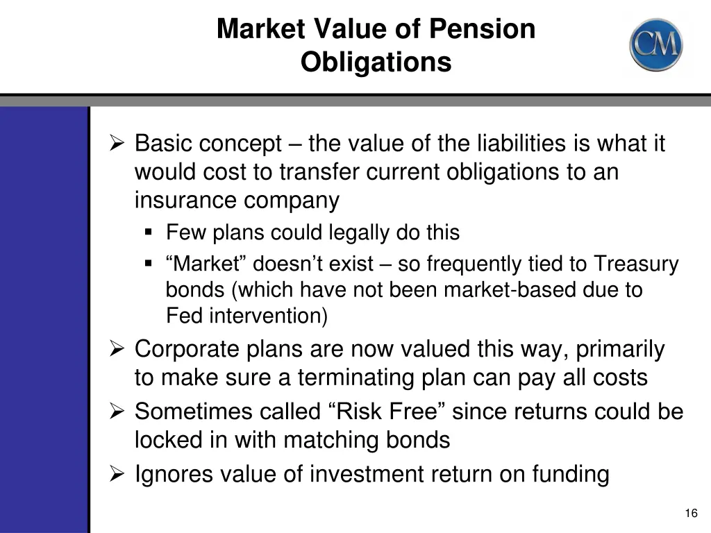 market value of pension obligations