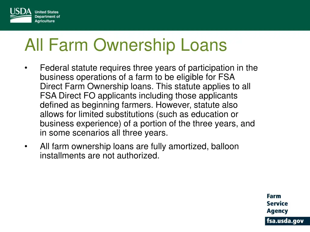 all farm ownership loans
