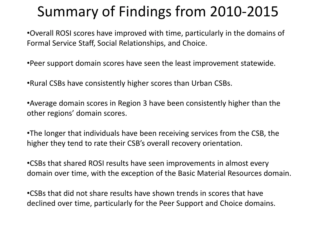 summary of findings from 2010 2015