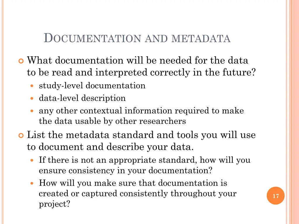 d ocumentation and metadata