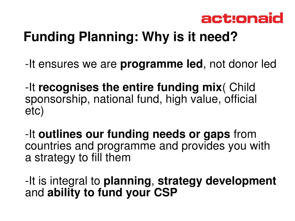funding planning why is it need