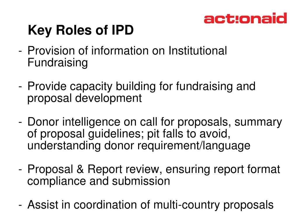 key roles of ipd provision of information