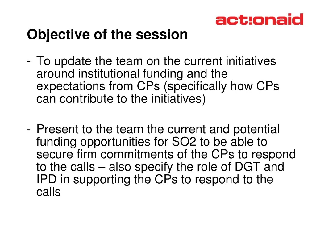 objective of the session
