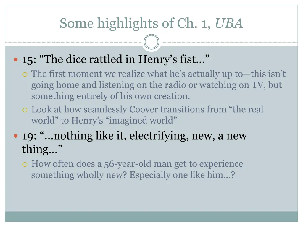 some highlights of ch 1 uba