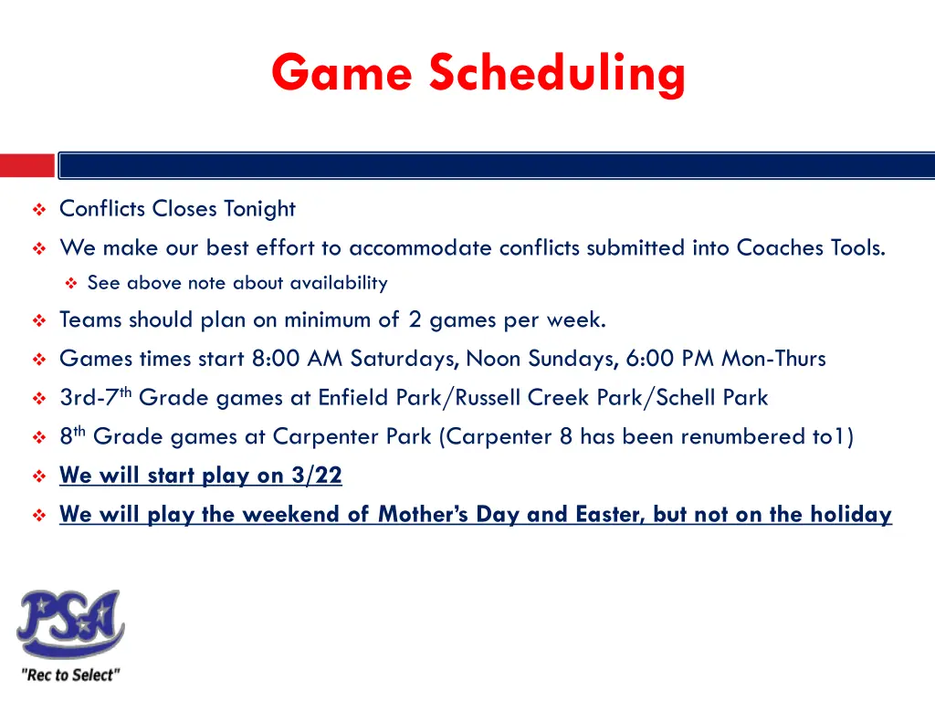 game scheduling