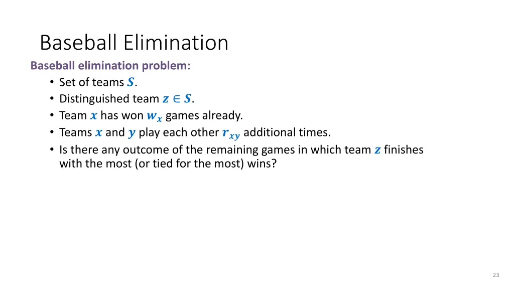 baseball elimination baseball elimination problem