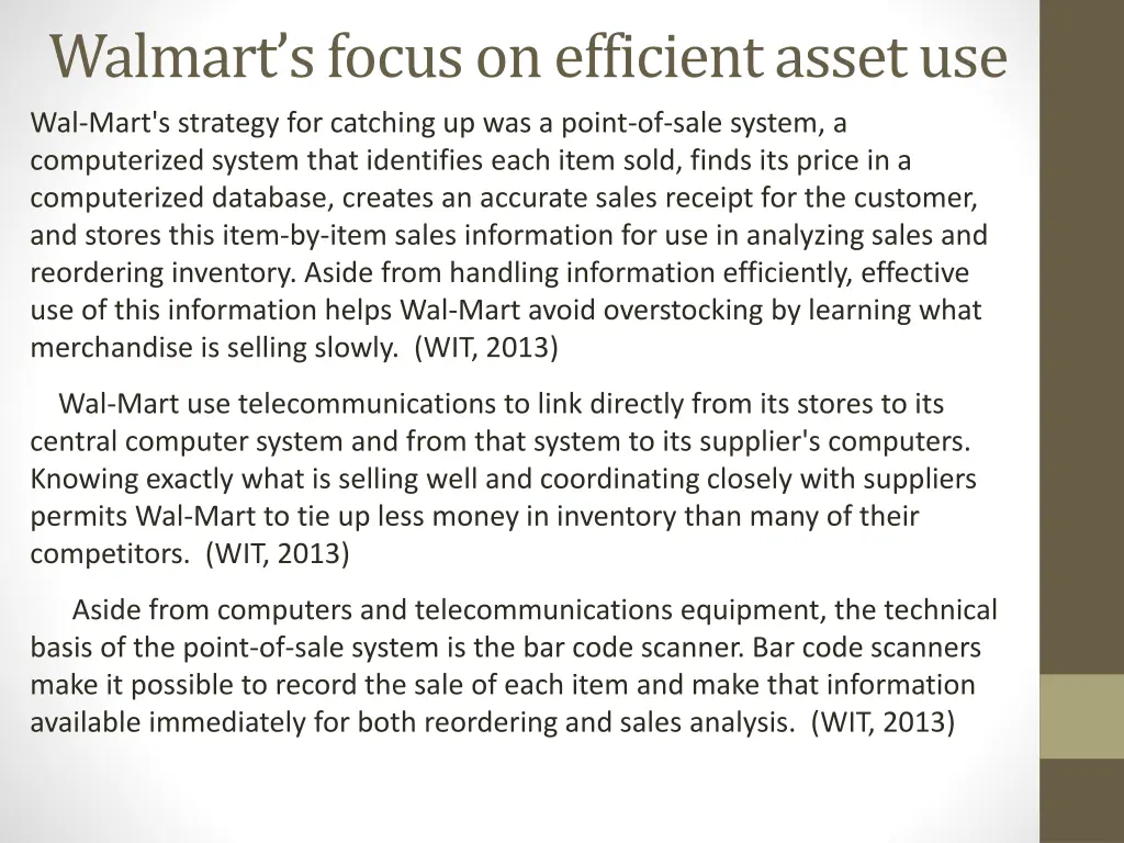 walmart s focus on efficient asset use