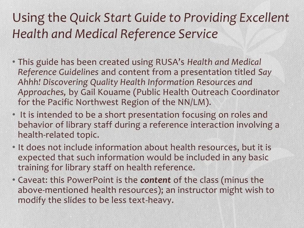 using the quick start guide to providing