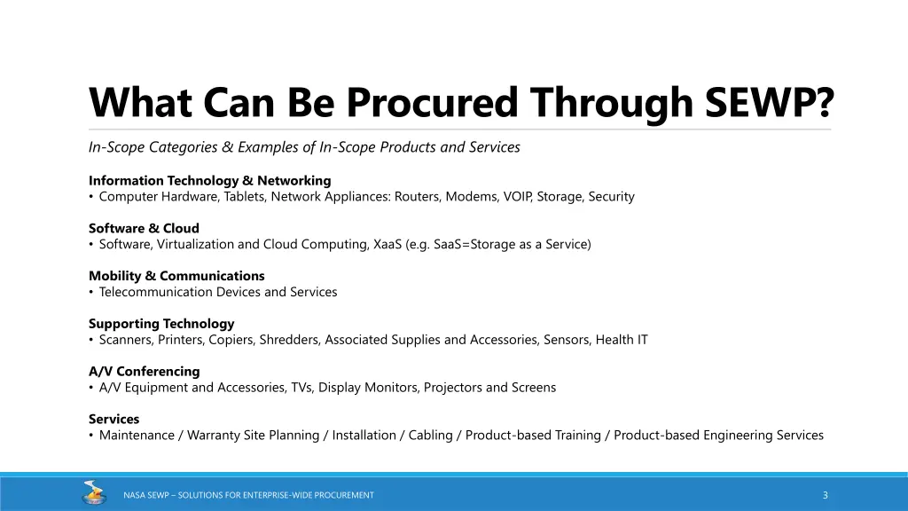 what can be procured through sewp