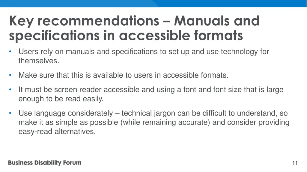 key recommendations manuals and specifications