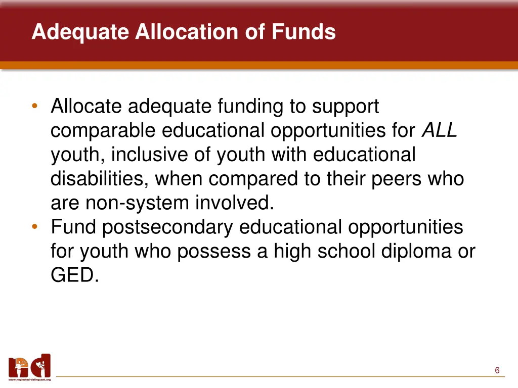 adequate allocation of funds