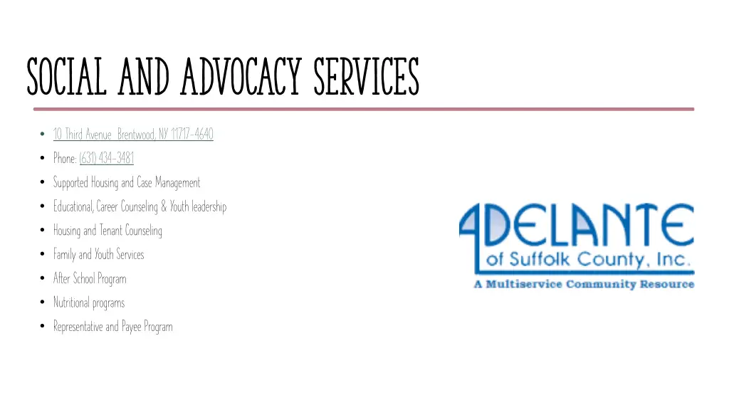 social and advocacy services