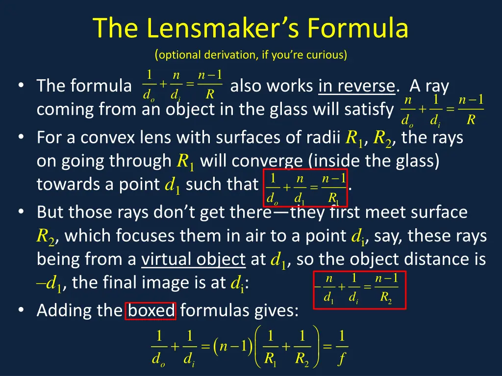 the lensmaker s formula optional derivation