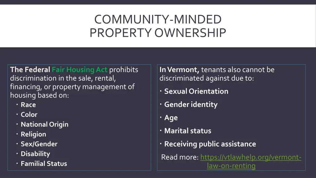community minded property ownership
