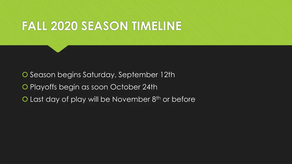 fall 2020 season timeline