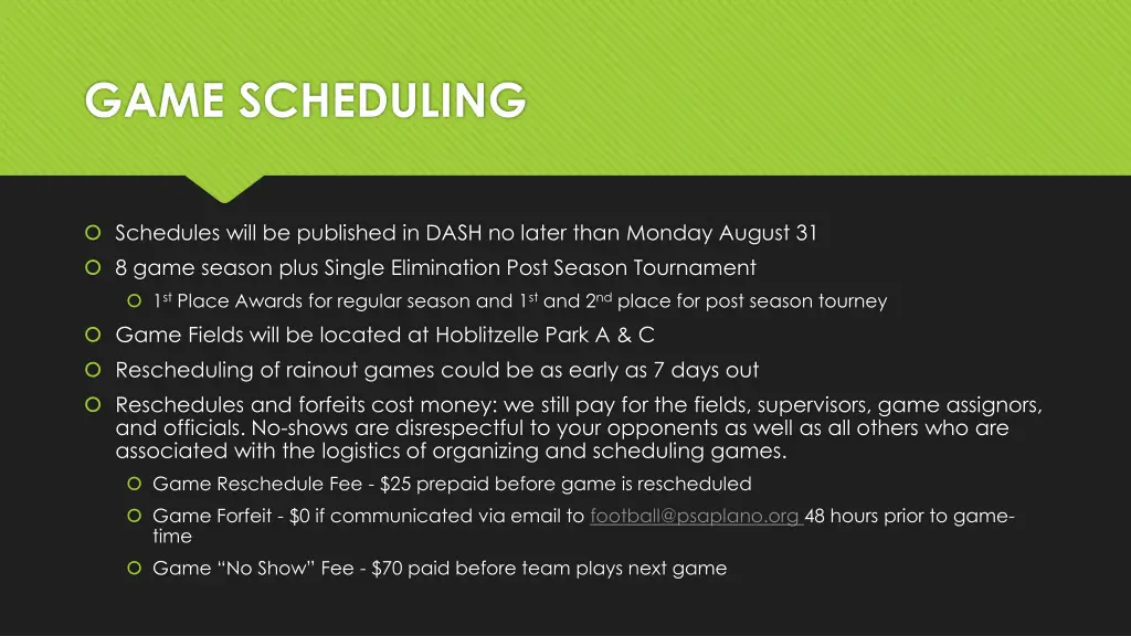 game scheduling