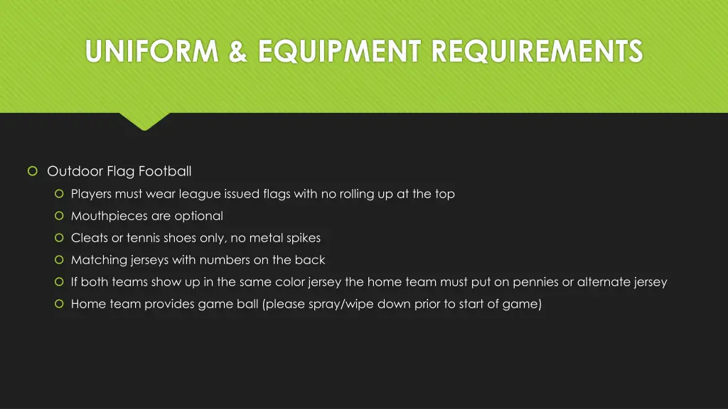 uniform equipment requirements