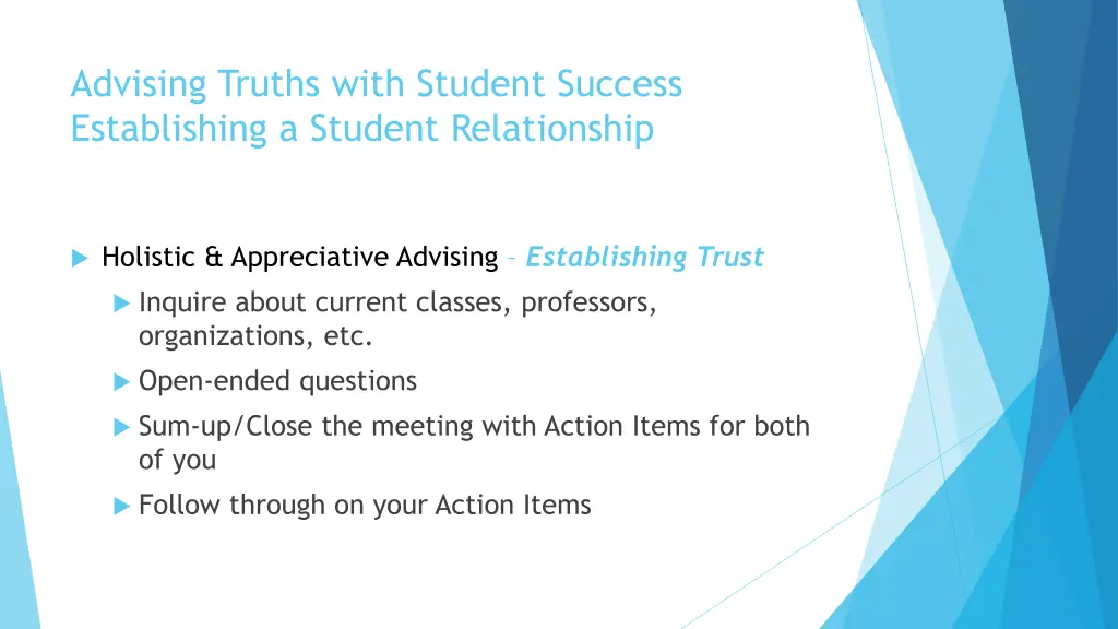 advising truths with student success establishing