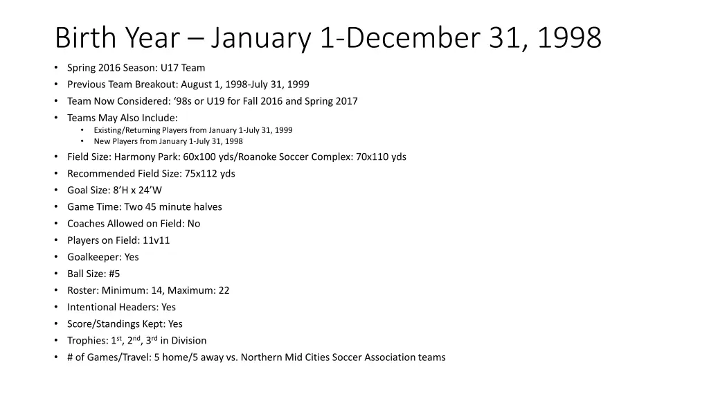 birth year january 1 december 31 1998 spring 2016