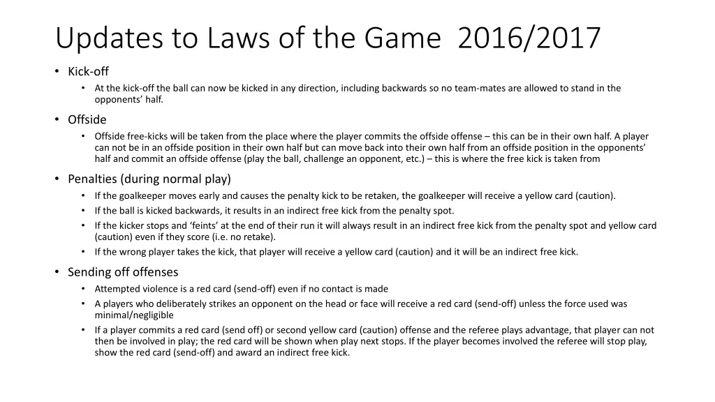 updates to laws of the game 2016 2017