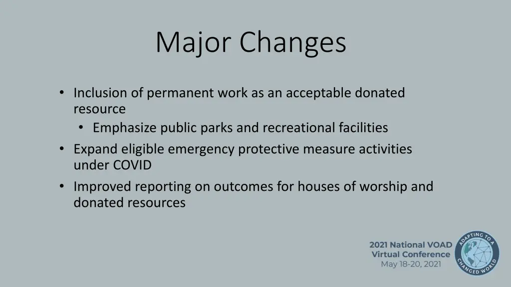 major changes