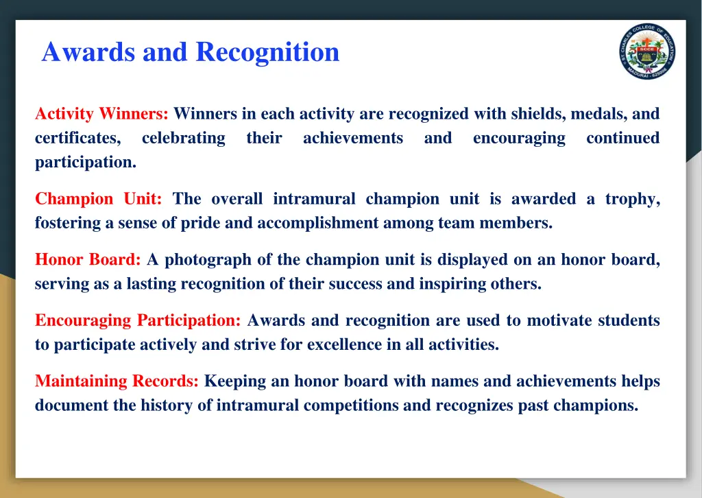 awards and recognition