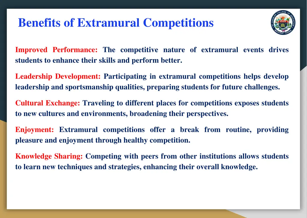 benefits of extramural competitions