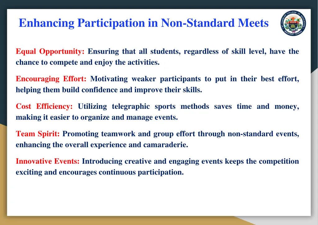 enhancing participation in non standard meets