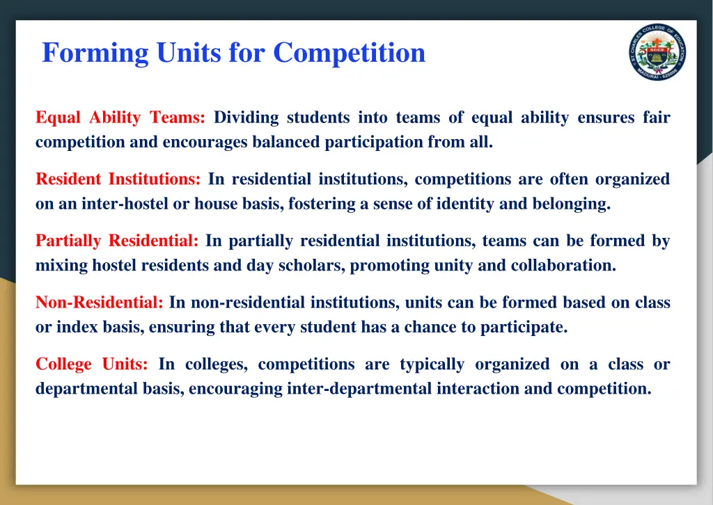 forming units for competition