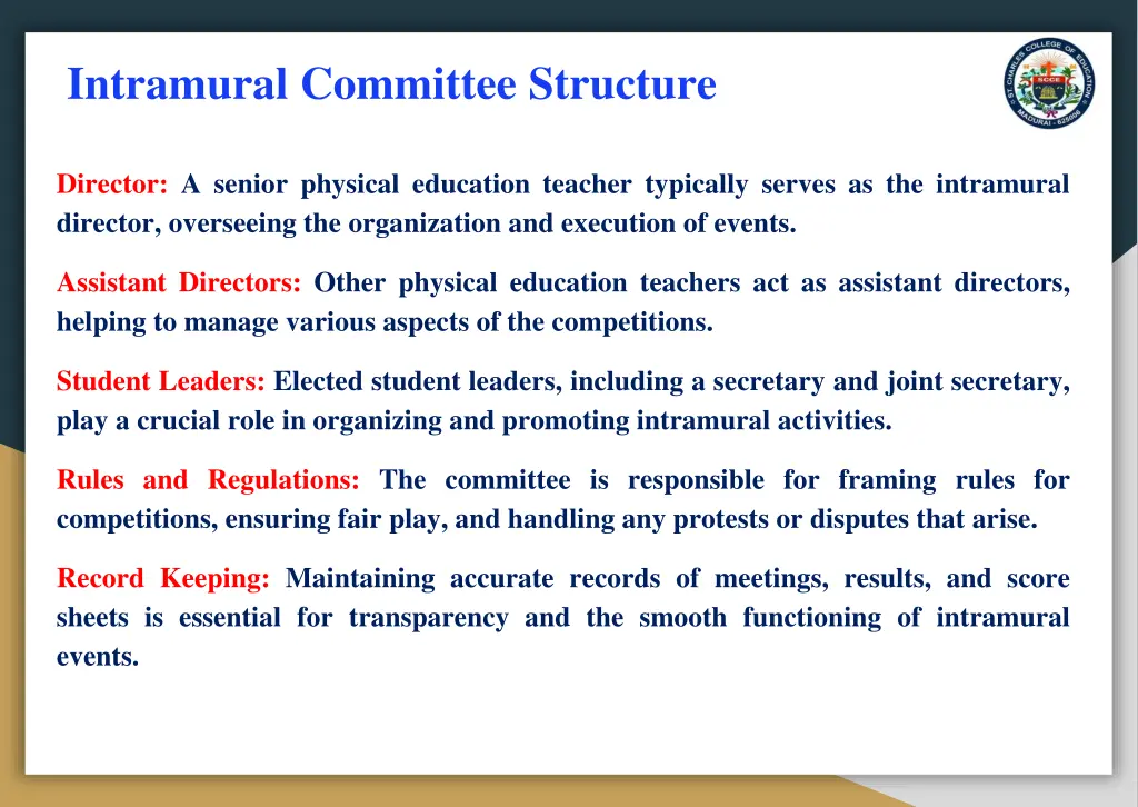 intramural committee structure