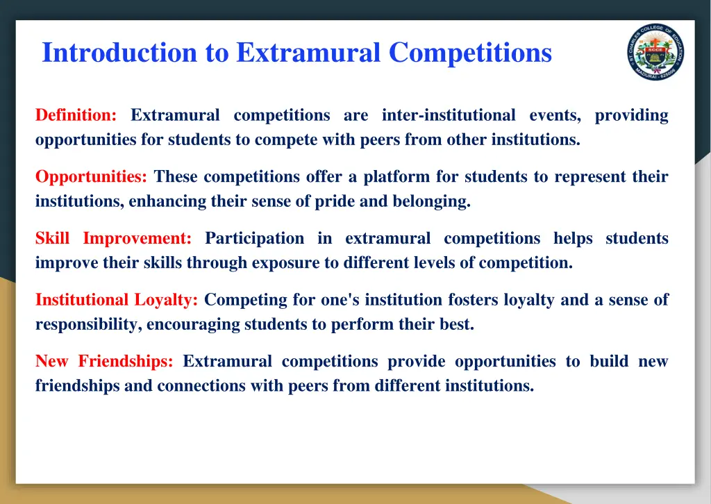introduction to extramural competitions