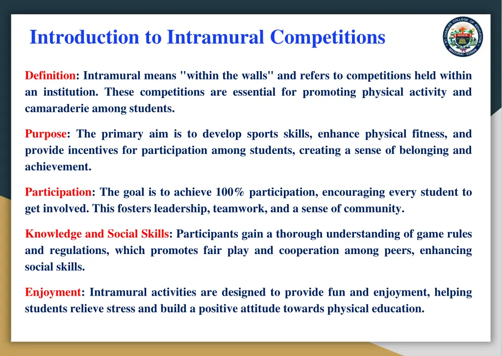 introduction to intramural competitions