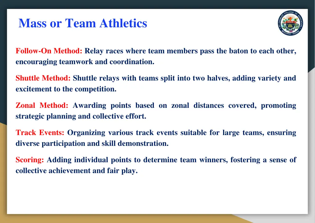 mass or team athletics