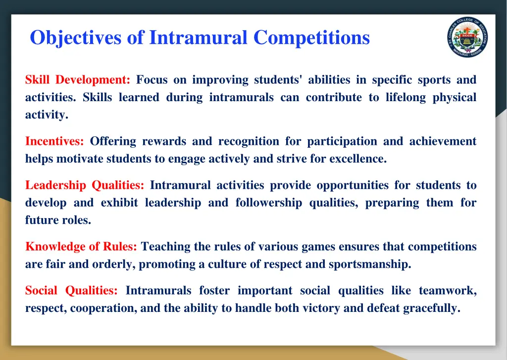 objectives of intramural competitions