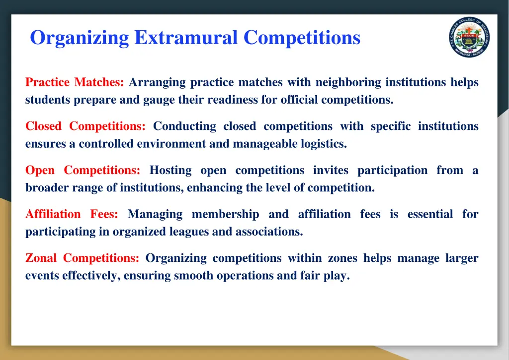 organizing extramural competitions