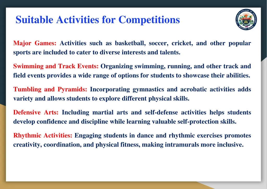 suitable activities for competitions