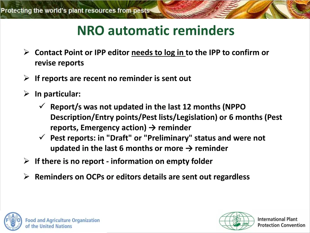 nro automatic reminders