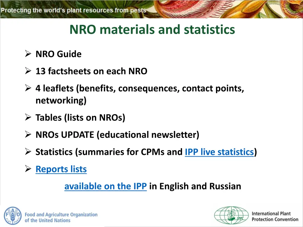 nro materials and statistics