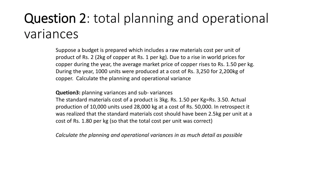 question 2 question 2 total planning