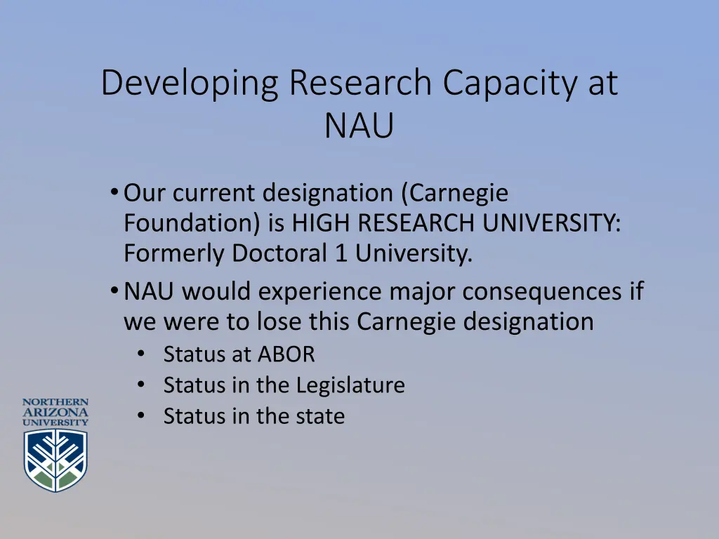 developing research capacity at nau 1
