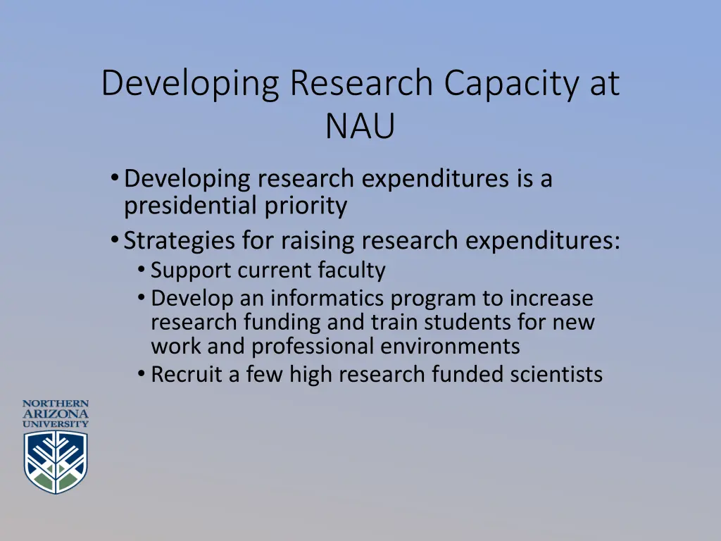 developing research capacity at nau developing