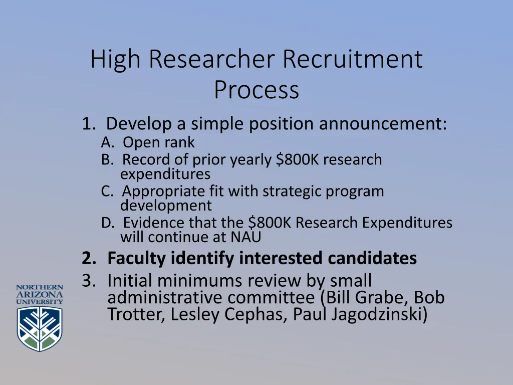 high researcher recruitment process 1 develop