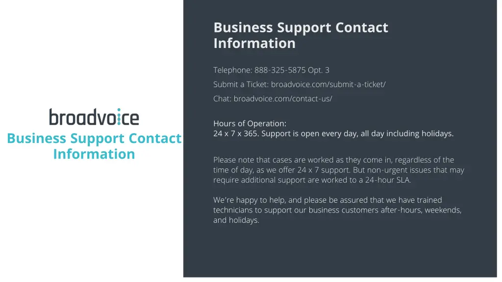 business support contact information