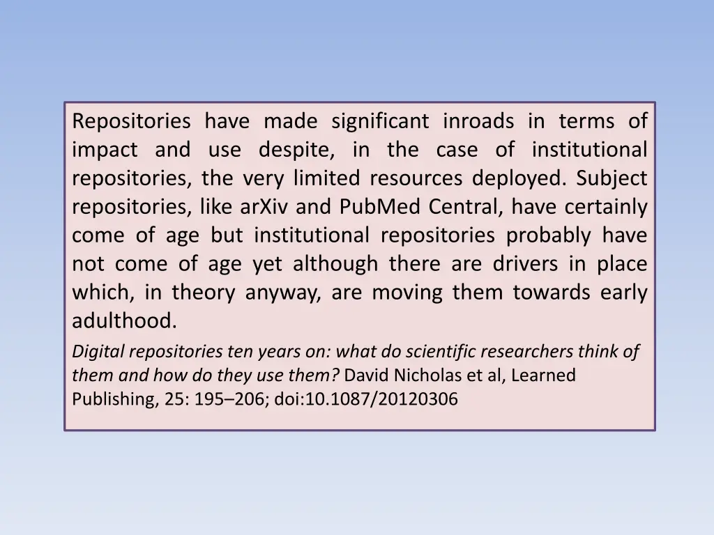 repositories have made significant inroads