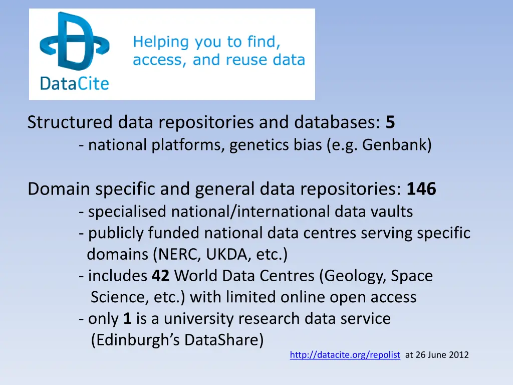 structured data repositories and databases