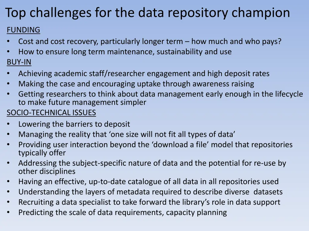 top challenges for the data repository champion